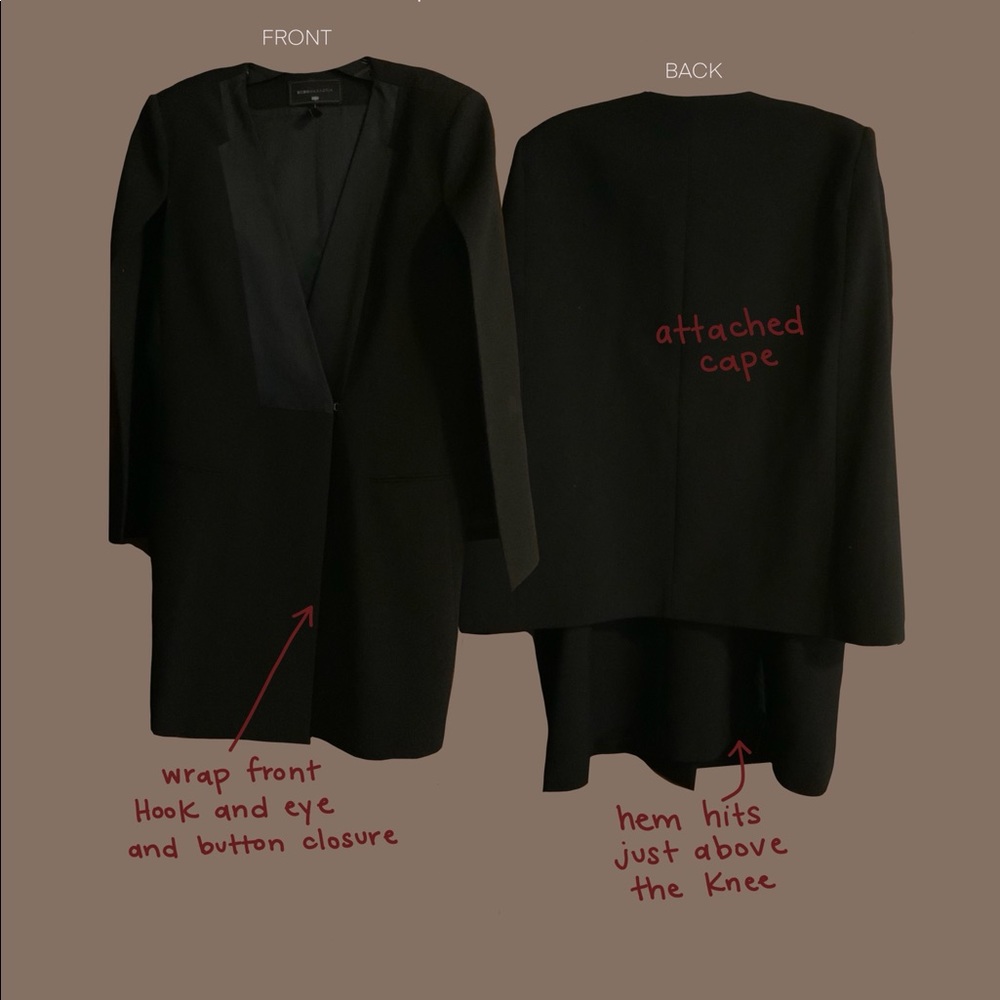 BCBGMAXAZRIA Black Suit Dress with attached cape.